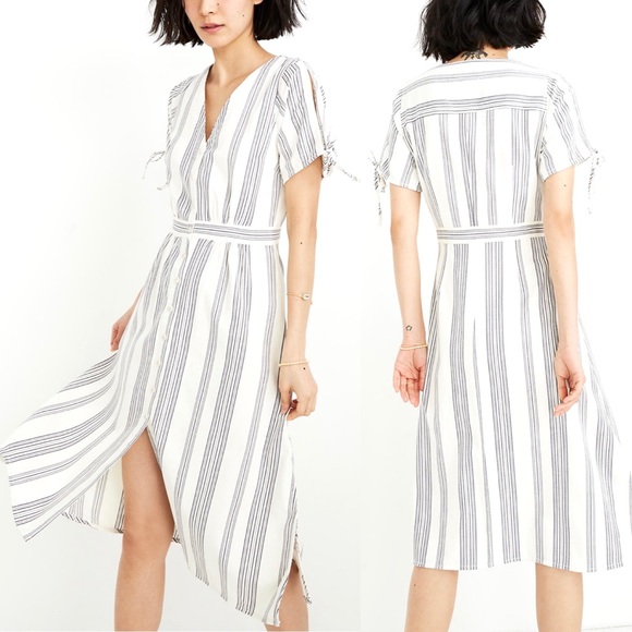 Madewell Dresses & Skirts - NWT MADEWELL Tie Sleeve Midi Dress White Navy 12